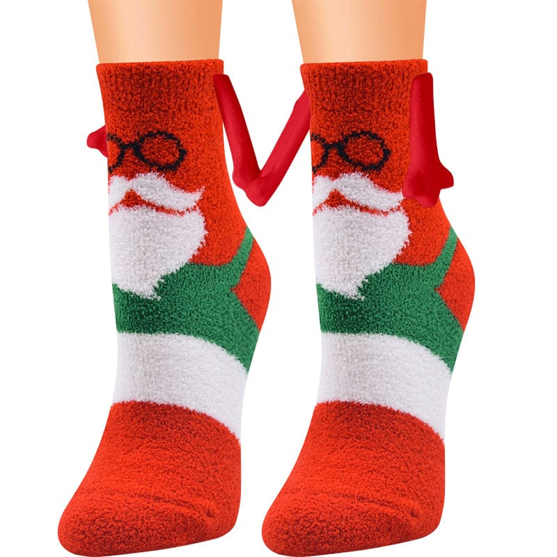 Christmas Supplies Magnetic Suction Hand In Hand Couple Socks Coral Fleece Tube Socks Warm Slipper Bed Socks Winter Soft Warm Slipper - Fashionlinko