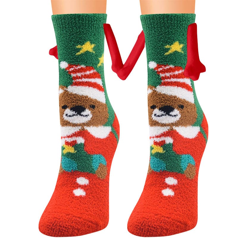 Christmas Supplies Magnetic Suction Hand In Hand Couple Socks Coral Fleece Tube Socks Warm Slipper Bed Socks Winter Soft Warm Slipper - Fashionlinko