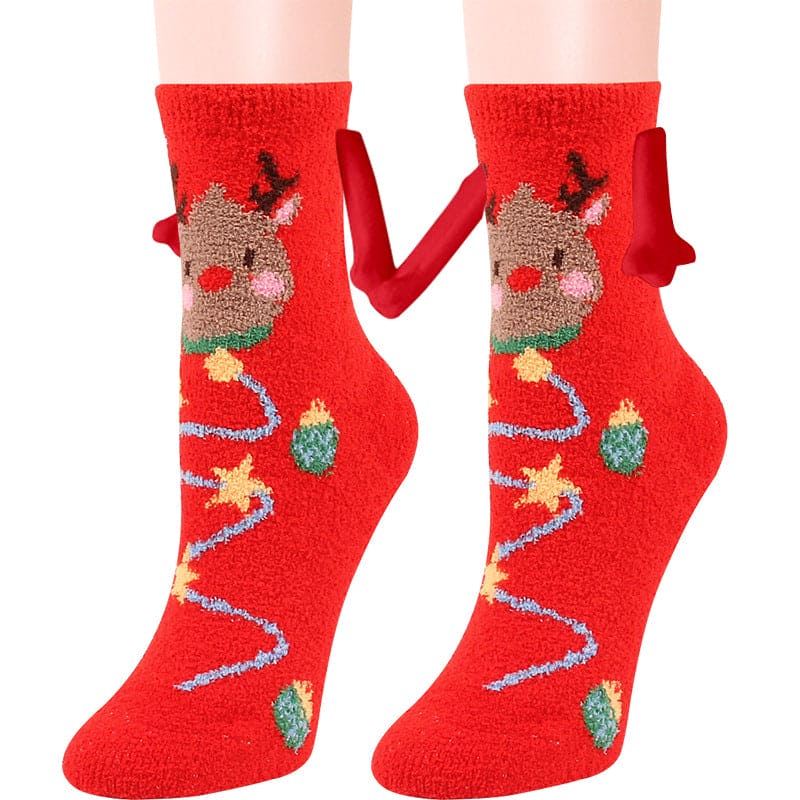 Christmas Supplies Magnetic Suction Hand In Hand Couple Socks Coral Fleece Tube Socks Warm Slipper Bed Socks Winter Soft Warm Slipper - Fashionlinko