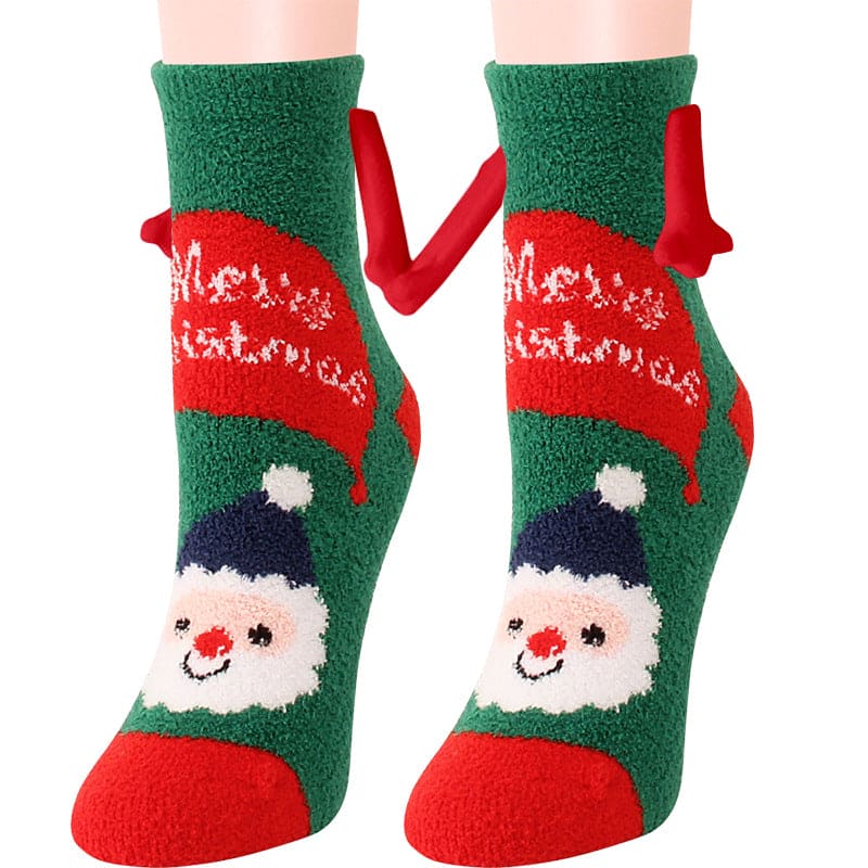 Christmas Supplies Magnetic Suction Hand In Hand Couple Socks Coral Fleece Tube Socks Warm Slipper Bed Socks Winter Soft Warm Slipper - Fashionlinko