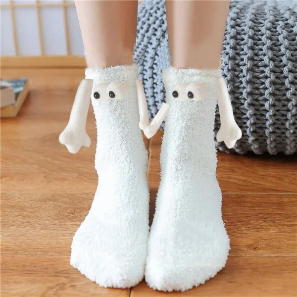 Christmas Supplies Magnetic Suction Hand In Hand Couple Socks Coral Fleece Tube Socks Warm Slipper Bed Socks Winter Soft Warm Slipper - Fashionlinko