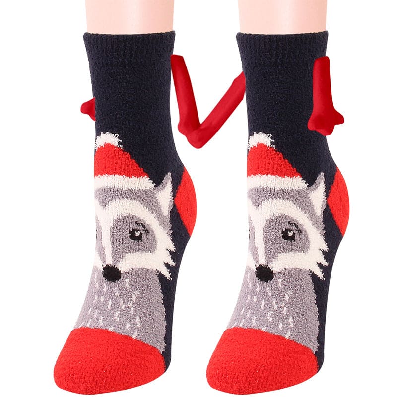 Christmas Supplies Magnetic Suction Hand In Hand Couple Socks Coral Fleece Tube Socks Warm Slipper Bed Socks Winter Soft Warm Slipper - Fashionlinko