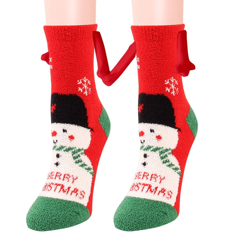 Christmas Supplies Magnetic Suction Hand In Hand Couple Socks Coral Fleece Tube Socks Warm Slipper Bed Socks Winter Soft Warm Slipper - Fashionlinko