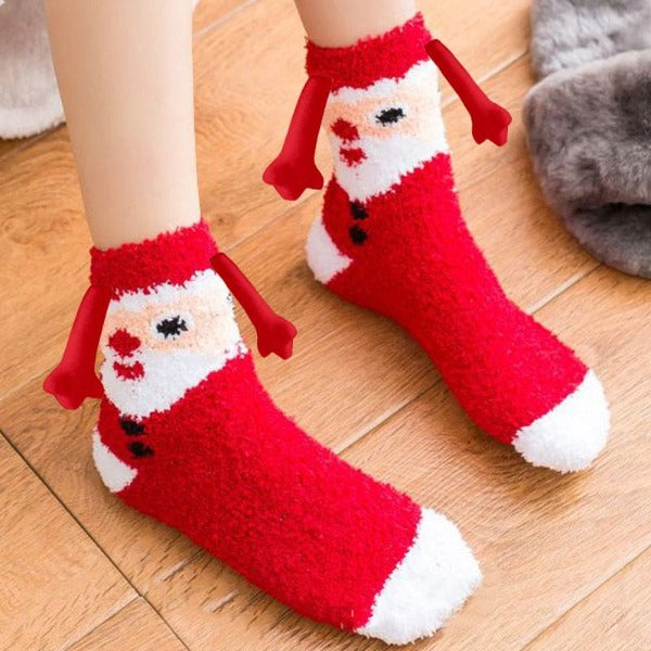 Christmas Supplies Magnetic Suction Hand In Hand Couple Socks Coral Fleece Tube Socks Warm Slipper Bed Socks Winter Soft Warm Slipper - Fashionlinko