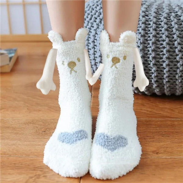 Christmas Supplies Magnetic Suction Hand In Hand Couple Socks Coral Fleece Tube Socks Warm Slipper Bed Socks Winter Soft Warm Slipper - Fashionlinko