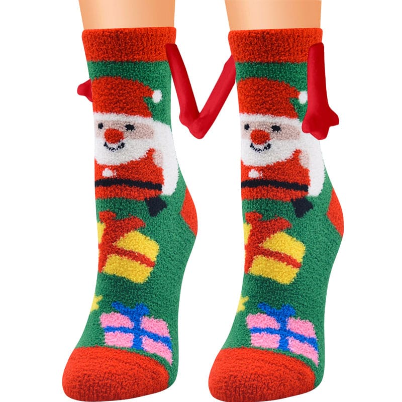 Christmas Supplies Magnetic Suction Hand In Hand Couple Socks Coral Fleece Tube Socks Warm Slipper Bed Socks Winter Soft Warm Slipper - Fashionlinko