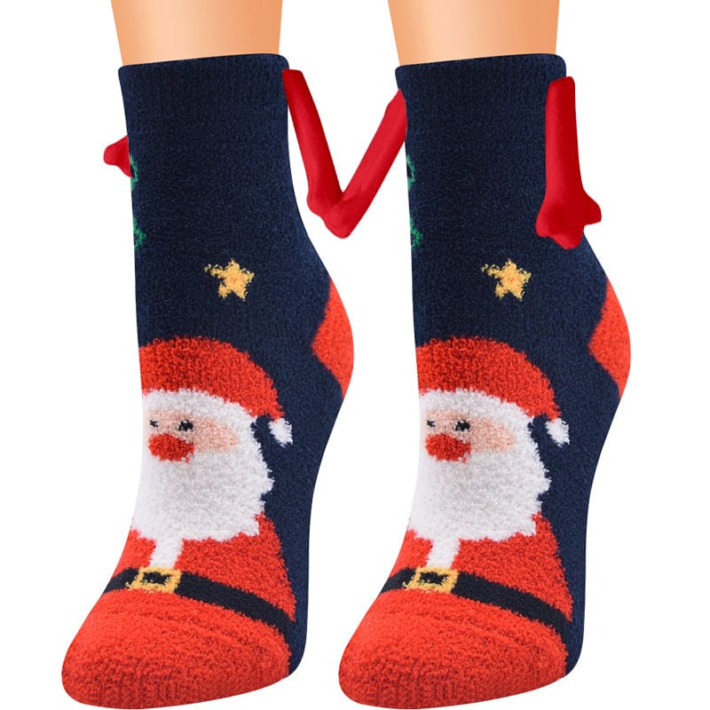 Christmas Supplies Magnetic Suction Hand In Hand Couple Socks Coral Fleece Tube Socks Warm Slipper Bed Socks Winter Soft Warm Slipper - Fashionlinko