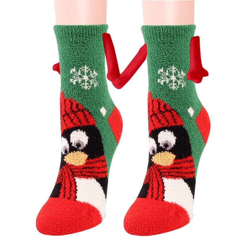 Christmas Supplies Magnetic Suction Hand In Hand Couple Socks Coral Fleece Tube Socks Warm Slipper Bed Socks Winter Soft Warm Slipper - Fashionlinko