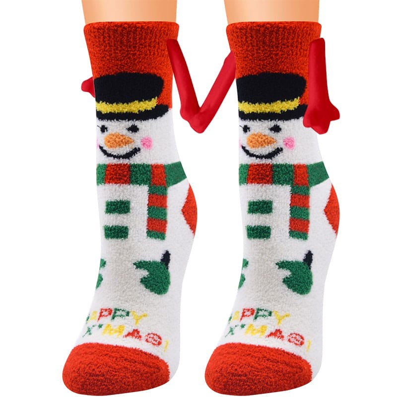 Christmas Supplies Magnetic Suction Hand In Hand Couple Socks Coral Fleece Tube Socks Warm Slipper Bed Socks Winter Soft Warm Slipper - Fashionlinko