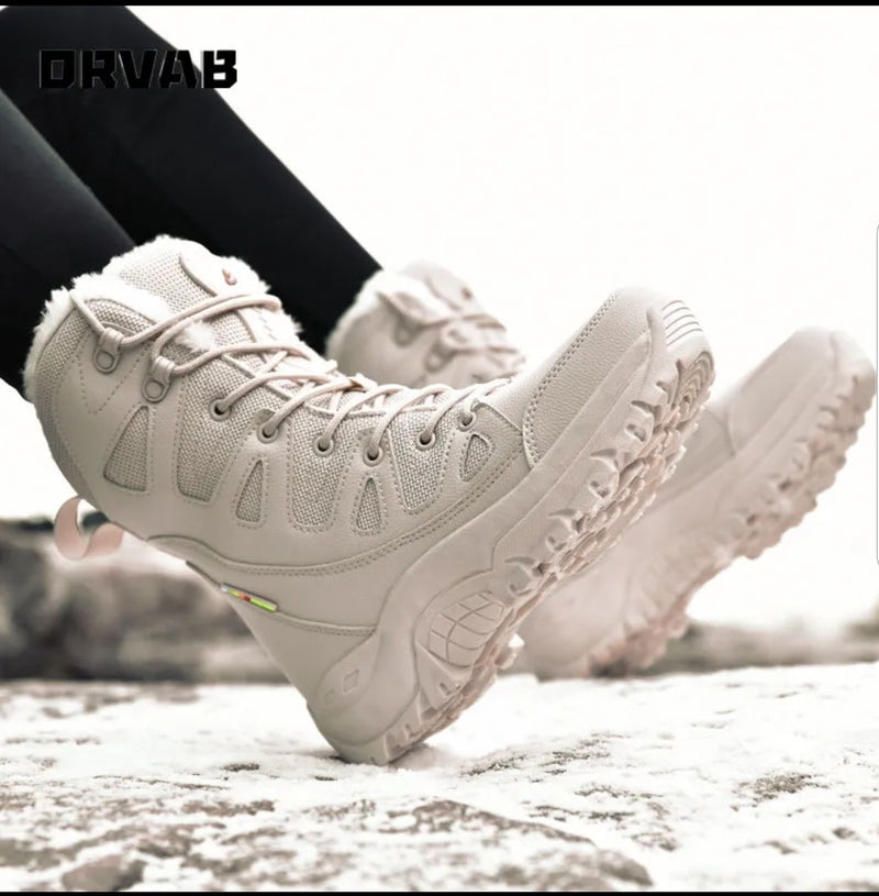 Plus Size 36,46 military boots leather Combat Boots For Men And Women Fur Plush Winter Snow Boots Outdoor Fashionlinko.com