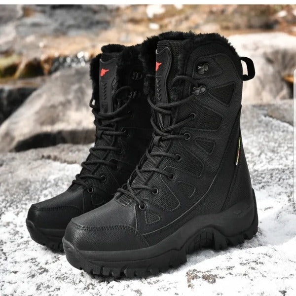 Plus Size 36,46 military boots leather Combat Boots For Men And Women Fur Plush Winter Snow Boots Outdoor Fashionlinko.com