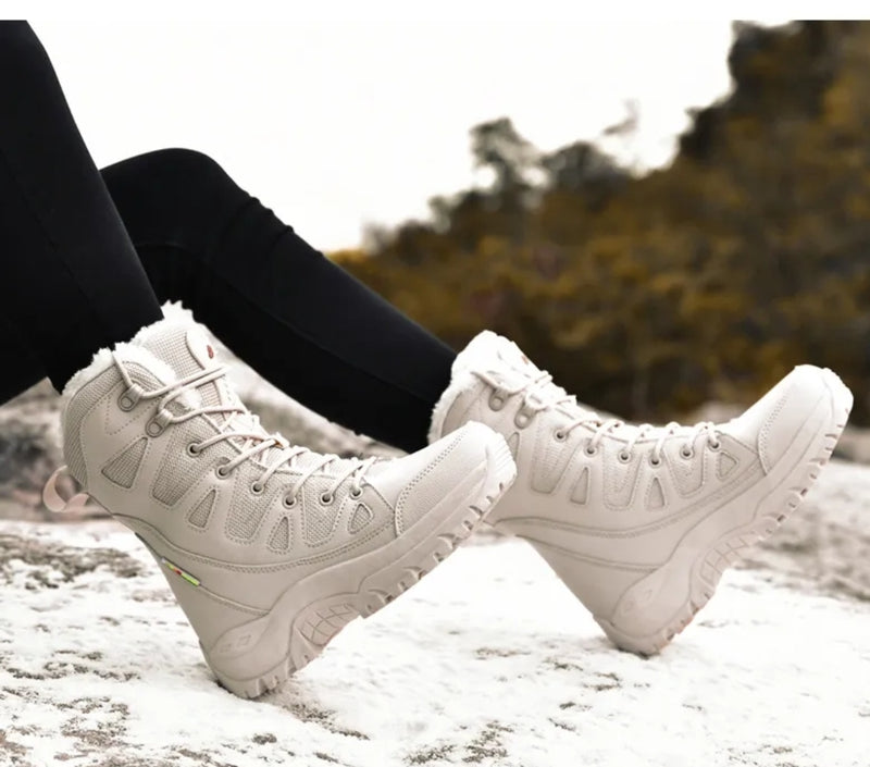 Plus Size 36,46 military boots leather Combat Boots For Men And Women Fur Plush Winter Snow Boots Outdoor Fashionlinko.com