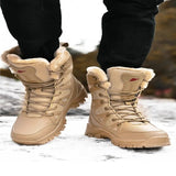 Plus Size 36,46 military boots leather Combat Boots For Men And Women Fur Plush Winter Snow Boots Outdoor Fashionlinko.com