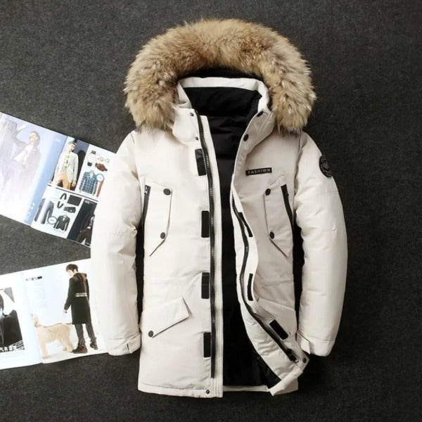 Men Winter Duck Down Coats Hooded Fur Collar Long Down Jacket High Quality Male Outdoor Windproof Warm Casual winter jackets fashionlinko.com