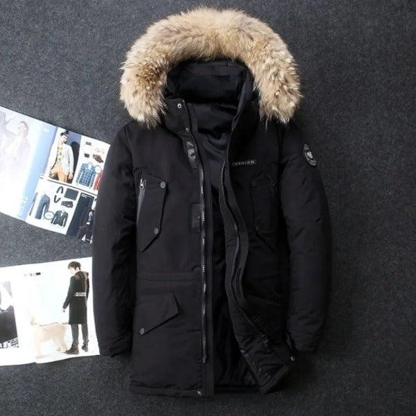 Men Winter Duck Down Coats Hooded Fur Collar Long Down Jacket High Quality Male Outdoor Windproof Warm Casual winter jackets fashionlinko.com