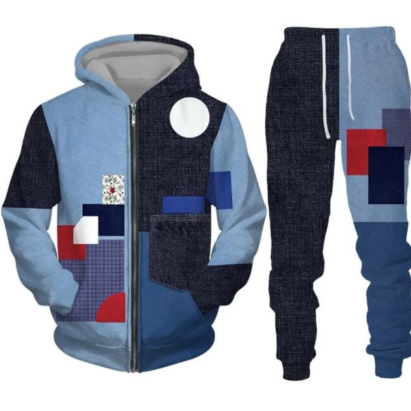 Camo Color Block Patchwork Print Mens Zipper Tracksuit Set Casual fashionlinko.com