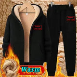 Men's Set Tracksuit men Lamb Cashmere Winter Wool Hooded Sweatshirt Tick Warm Male Suit 2pcs Set fashionlinko.com