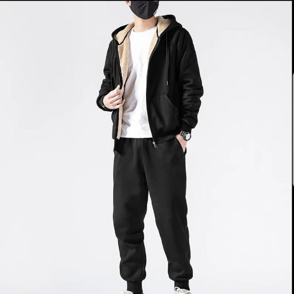 Men's Set Tracksuit men Lamb Cashmere Winter Wool Hooded Sweatshirt Tick Warm Male Suit 2pcs Set fashionlinko.com