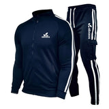 Fashion Men's Brand Men's Suit Autumn New Zipper Cardigan Jacket +Sweatpants Stripe Running Fitness Basketball jogging 2pcs Set fashionlinko.com