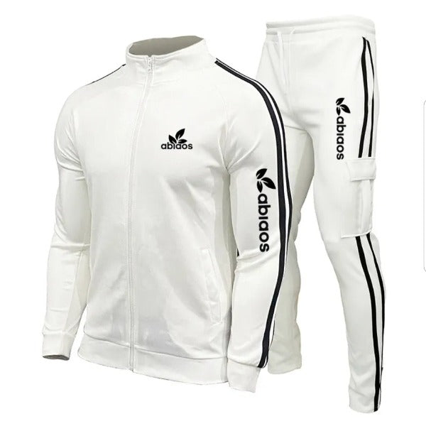 Fashion Men's Brand Men's Suit Autumn New Zipper Cardigan Jacket +Sweatpants Stripe Running Fitness Basketball jogging 2pcs Set fashionlinko.com