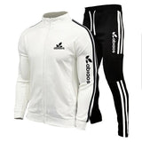 Fashion Men's Brand Men's Suit Autumn New Zipper Cardigan Jacket +Sweatpants Stripe Running Fitness Basketball jogging 2pcs Set fashionlinko.com