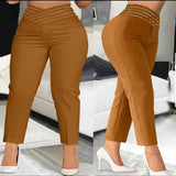 Summer Pants For Women loose Fashion overlap waist Hollow Out Work Pants spliced Solid Color Thin Feet Caprice Office Lady - Fashionlinko.com