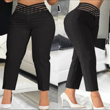 Summer Pants For Women loose Fashion overlap waist Hollow Out Work Pants spliced Solid Color Thin Feet Caprice Office Lady - Fashionlinko.com