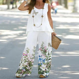 Elegant Tank Top & Pants Set 2023 Spring Girly Fresh And Sweet Polyester Sleeveless Fashion Casual Set Summer 2pcs Outfit fashionlinko.com