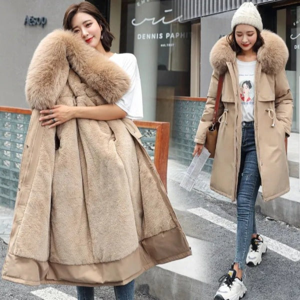 Winter Jacket Clothes Long Coat Wool Liner Hooded jacket Fur Collar thick warm Snow wear Padded Parka - Fashionlinko.com