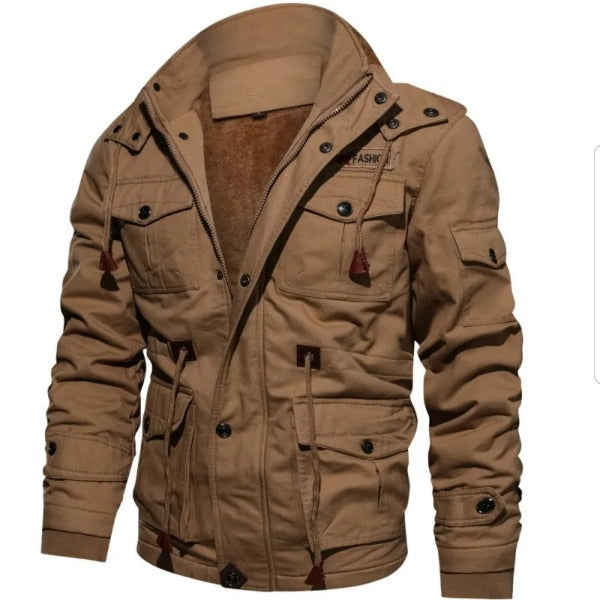 Winter Jacket men's Hooded Plush Thickened Coat autumn Large Tactical Cotton - Fashionlinko.com