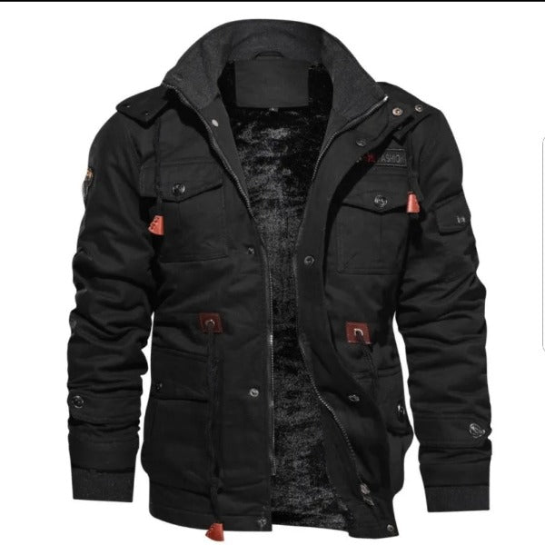 Winter Jacket men's Hooded Plush Thickened Coat autumn Large Tactical Cotton - Fashionlinko.com