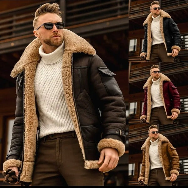  Fashion men's Fleece jacket Turn Down Fur Collar thick coat Thicken Warm Leather outwear Male Winter Streetwear Windbreaker fashionlinko.com