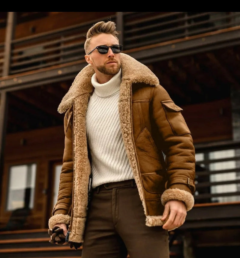  Fashion men's Fleece jacket Turn Down Fur Collar thick coat Thicken Warm Leather outwear Male Winter Streetwear Windbreaker fashionlinko.com