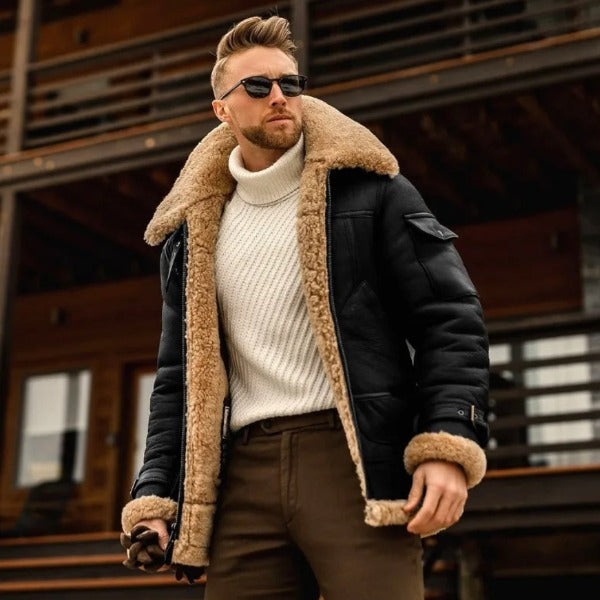  Fashion men's Fleece jacket Turn Down Fur Collar thick coat Thicken Warm Leather outwear Male Winter Streetwear Windbreaker fashionlinko.com