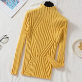 Knitted sweater women pullover half turtleneck jumper sweater Autumn winter Solid slim Chic Street wear Long Sleeve Top fashionlinko.com