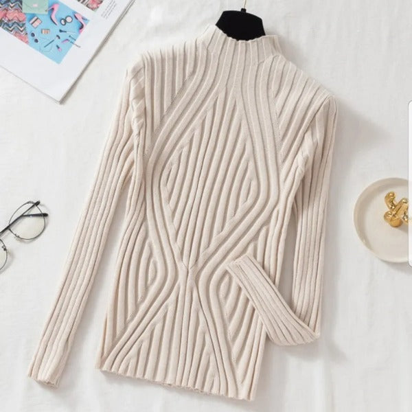 Knitted sweater women pullover half turtleneck jumper sweater Autumn winter Solid slim Chic Street wear Long Sleeve Top fashionlinko.com