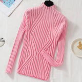 Knitted sweater women pullover half turtleneck jumper sweater Autumn winter Solid slim Chic Street wear Long Sleeve Top fashionlinko.com