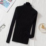 Knitted sweater women pullover half turtleneck jumper sweater Autumn winter Solid slim Chic Street wear Long Sleeve Top fashionlinko.com