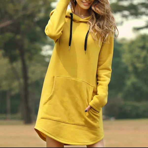 jocoo jolee casual loose solid women hoodies long style sweatshirt casual pocket hoodie kpop hoodie Dress Pullover fashionlinko.com