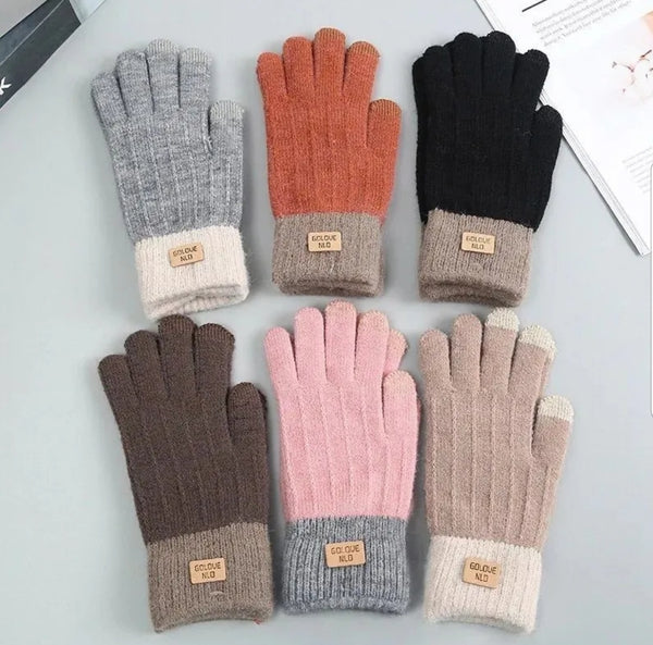 Cashmere knitted touch screen gloves Women's Autumn And Winter warm men's Outdoor Anti -freeze plus fleece Thickened Fashionlinko.com