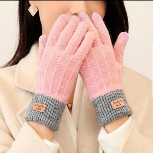 Cashmere knitted touch screen gloves Women's Autumn And Winter warm men's Outdoor Anti -freeze plus fleece Thickened Fashionlinko.com