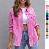 Fashion Ripped Shirt Jacket Female Autumn And Spring Casual Tops Womens Clothing fashionlinko.com