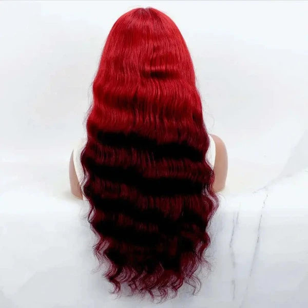 22" inches Body Wave13x4 Lace Fire Color Ombre Red Frontal Human Hair Wig - Fashionlinko