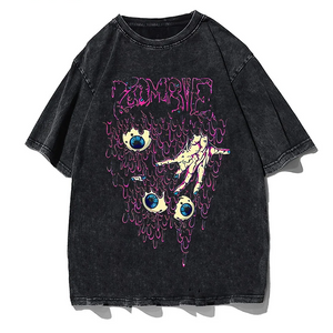Zombie Horror Gothic Washed Cotton Oversized T-Shirt