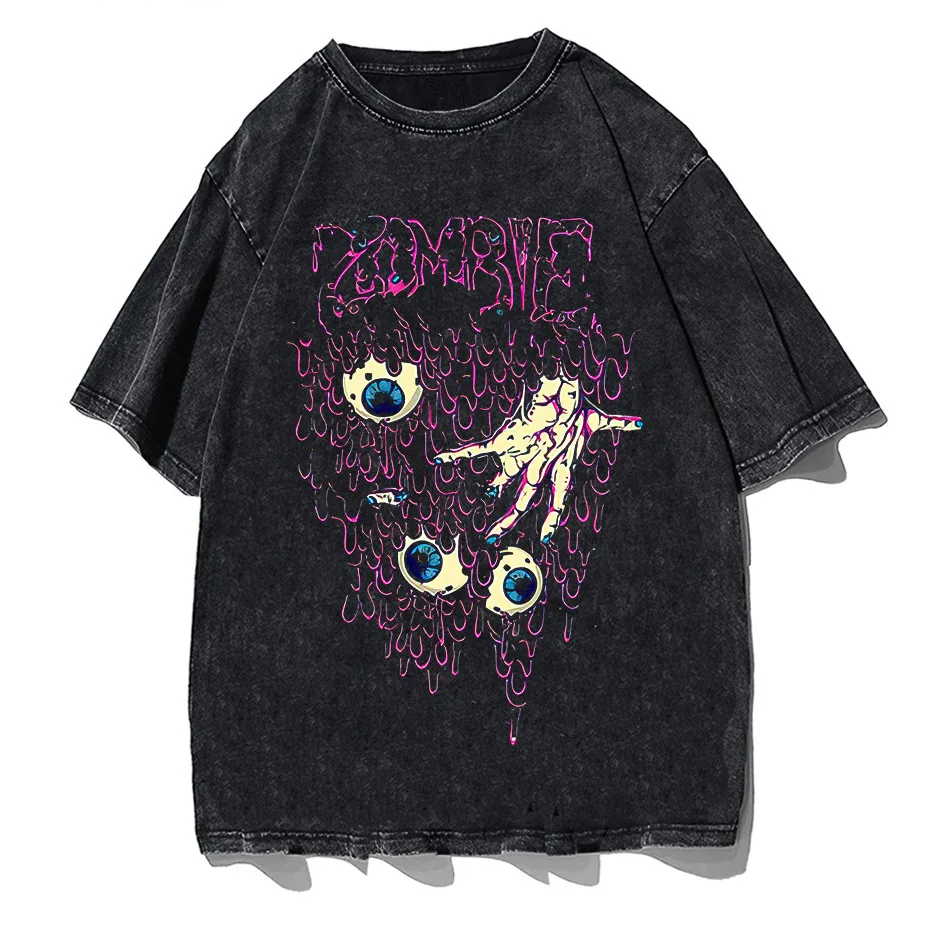 Zombie Horror Gothic Washed Cotton Oversized T-Shirt