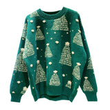 Red Christmas Tree Jacquard Warm Sweater Women 