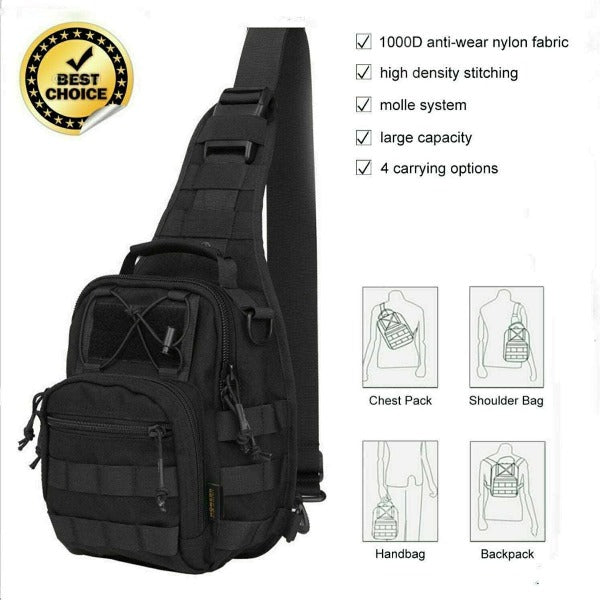 Men Backpack Tactical Sling Bag Chest Shoulder Body Molle Day Pack Pouch Black - Fashionlinko