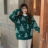 Red Christmas Tree Jacquard Warm Sweater Women 