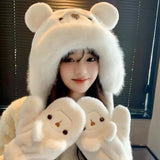 Cute plush bear winter hat and gloves set