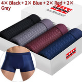 Four-pack men's boxer briefs in assorted colors.